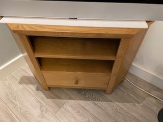 Preview of the first image of Solid oak TV table with drawer.