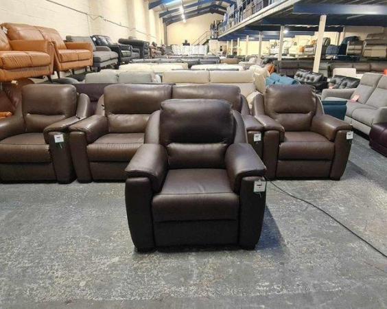 Image 1 of Avola dark brown leather electric recliner armchair