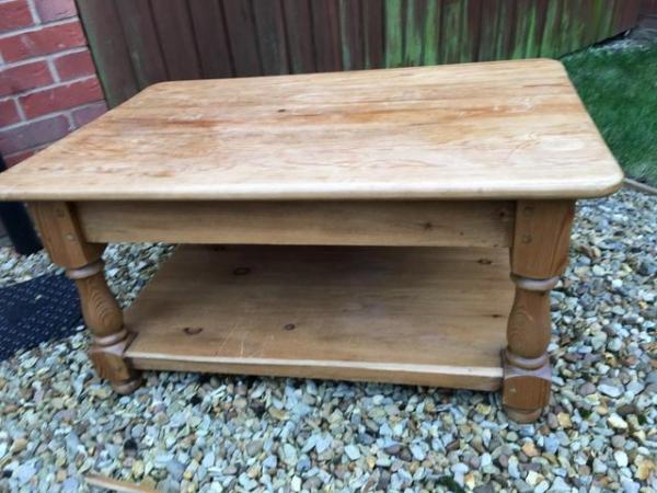 Image 1 of Pine Coffee Table with Shelf - Needs Restoring