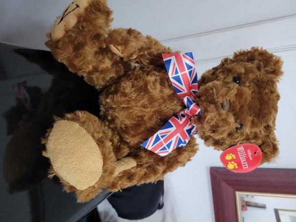 Image 2 of WH Smiths 'William' teddy bear with Union Jack neck ribbon