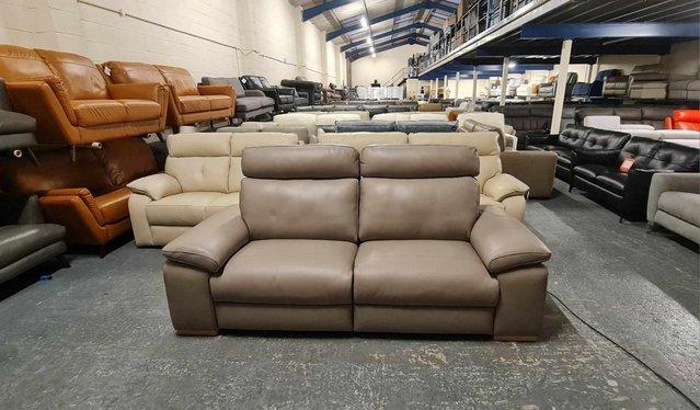 Image 5 of Polo Divani Merry taupe grey leather recliner 3 seater sofa