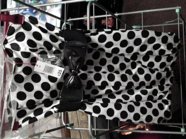 Image 1 of White & black polka dot bandeau dress 10 BNWT