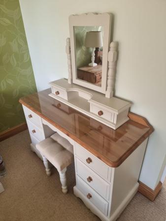 Image 1 of Hand painted dressing table with glass top and stool