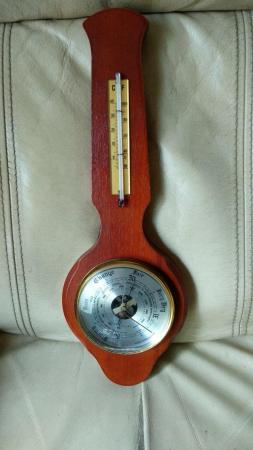 Image 1 of WOOD BANJO WEATHERSTATION & PINE THERMOMETER from