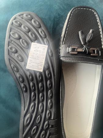 Image 2 of Black leather wide fit tasselled loafer