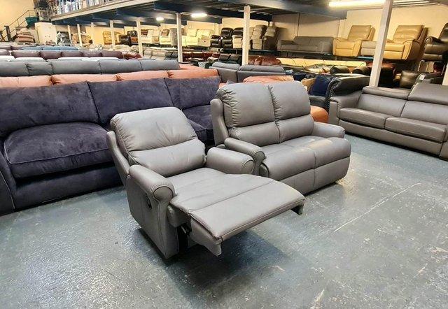 Image 6 of G Plan Newmarket grey leather 2 seater sofa and manual chair