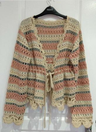 Image 1 of NEXT Multicoloured Pink, Blue, Cream Knitted Summer Cardigan