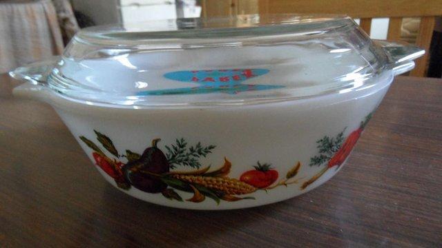 Image 2 of Two White Pyrex Casserole Dishes with Vegetable Pattern