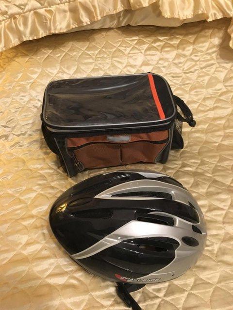 Preview of the first image of Silver Bicycle Helmet & Handlebar Bag.