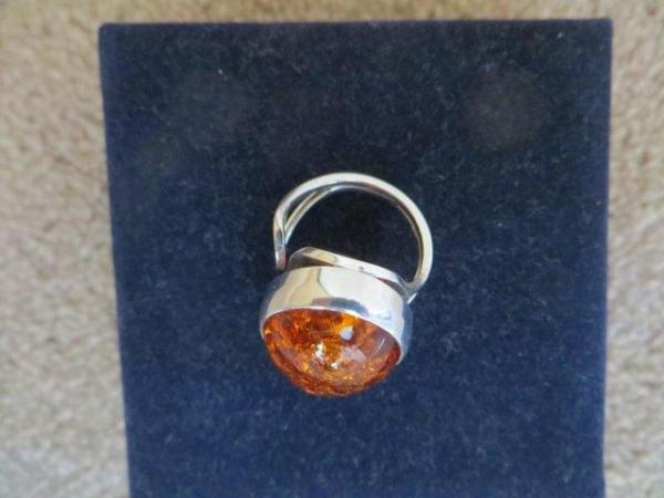 Image 4 of Cognac Amber Adjustable Ring in silver setting