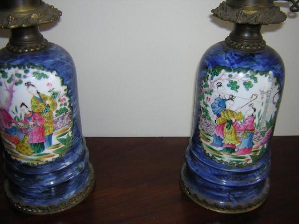 Image 3 of Pair of Oriental Vases turned into Oil Lamps: Size 24 ins.