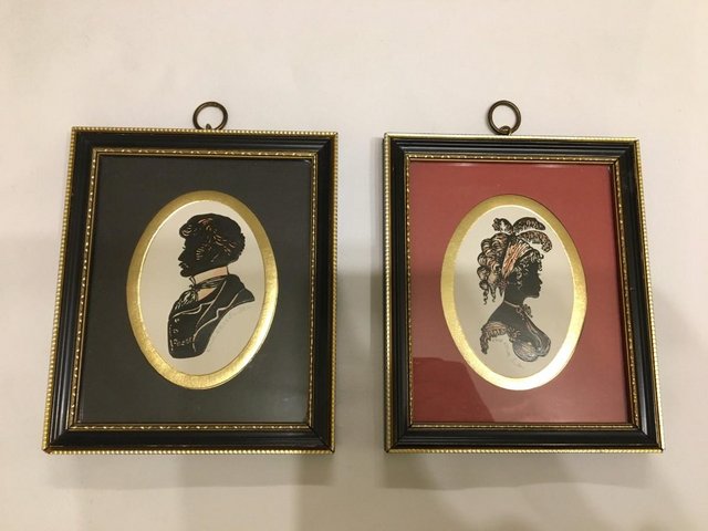 Preview of the first image of Pair of Framed Silhouettes - Pennyfarthing Galleries Torquay.