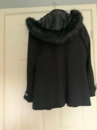 Image 2 of Ladies 3/4 Black coat with detachable hood