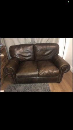Image 1 of LEATHER CHESTERFIELD - Brown 2 seater high back