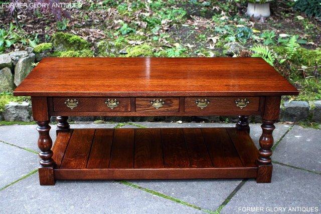 Image 31 of TAYLOR & Co STRESSED OAK THREE DRAWER POTBOARD COFFEE TABLE
