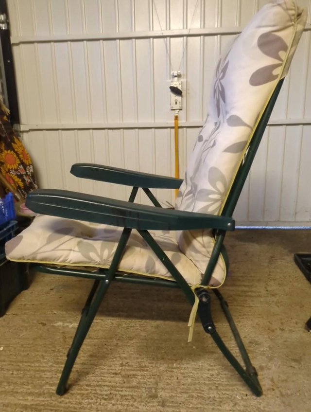 Preview of the first image of 2 reclining garden chairs with cushions.