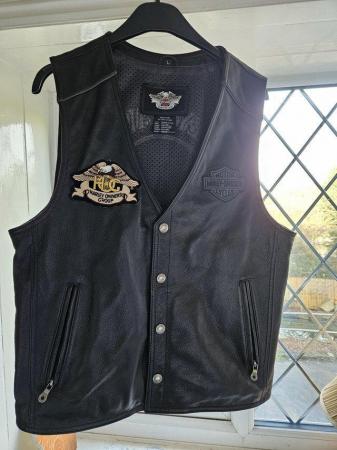 Image 1 of Harley Davidson black leather waistcoat.Genuine.Large (mens)