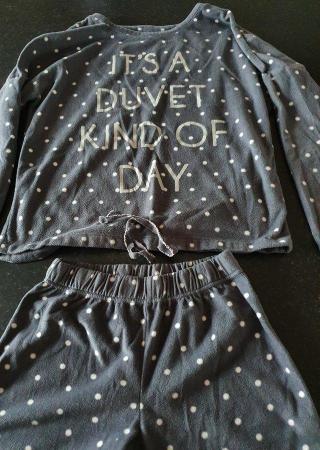 Image 1 of Grey polka dot fleece long sleeve pyjamas size 8-10