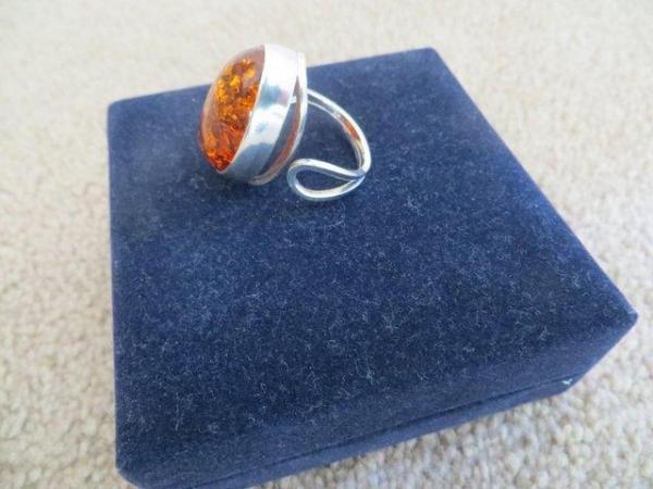 Image 6 of Cognac Amber Adjustable Ring in silver setting