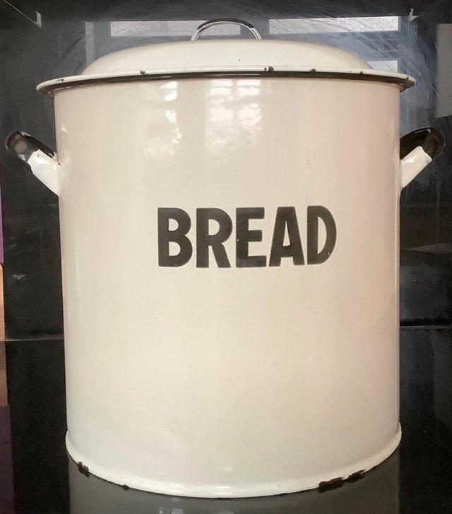 Preview of the first image of White enamel vintage bread bin.
