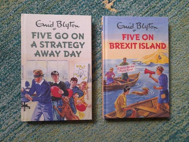Preview of the first image of x2 books Five go on a strategy away day and Brexit island.
