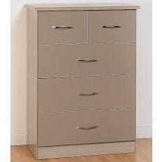 Image 1 of NEVADA 3 + 2 CHEST IN OYSTER GLOSS/ LIGHT OAK EFFECT