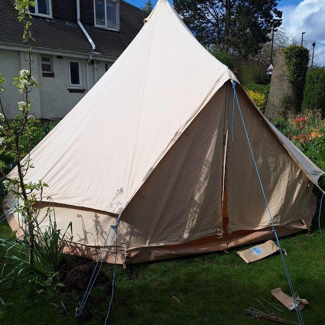 Preview of the first image of 5m diameter canvas bell tent, used twice, excellent conditio.