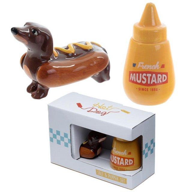 Preview of the first image of Cute Ceramic Sausage Dog and Mustard Salt and Pepper Set.