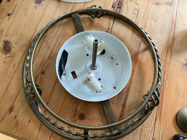 Semi-flush 2 bulb glass and metal ceiling light — photo 2 of 3