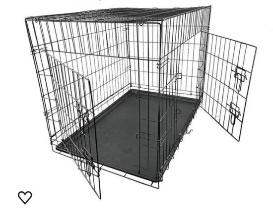 Image 2 of Double-Door Folding Metal Dog Crate, Black, 24-inch