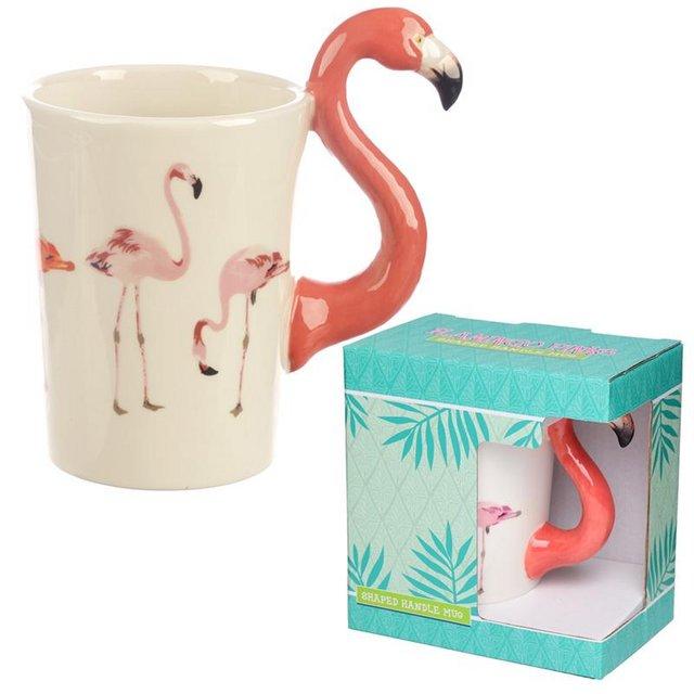 Preview of the first image of Fun Flamingo Shaped Handle Ceramic Mug. Free uk Postage.