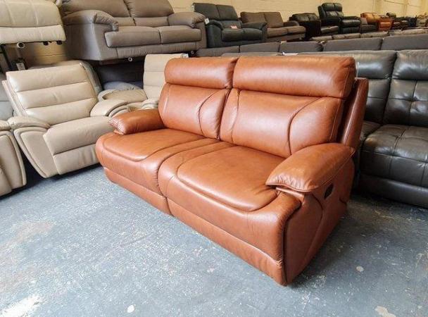 Image 3 of La-z-boy Raleigh tan brown leather manual 3 seater sofa