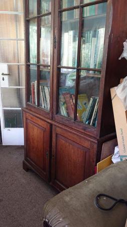 Image 3 of Antique Glass And Wood Bookcase / Shelves
