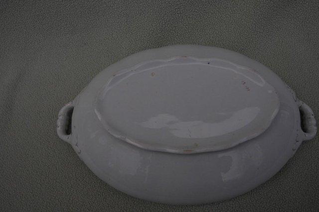 Image 2 of Victorian Pottery Serving Dish White With Blue Line