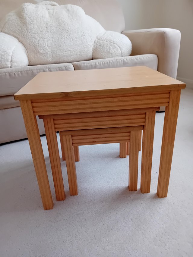 Preview of the first image of Nest of tables for sale, pine coloured.