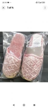 Image 1 of Ladies TU Pink faux velvet slippers. Size 5-6 adult