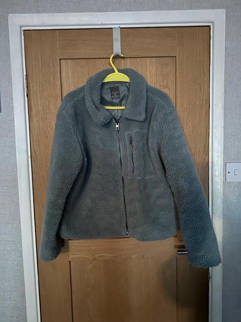 Preview of the first image of Teddy style coat in duck egg blue.