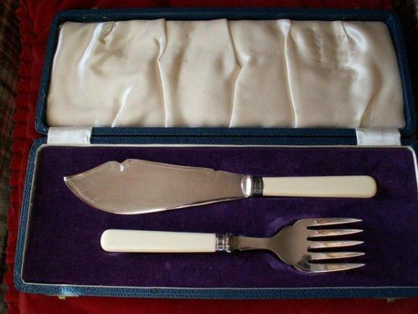 Image 1 of Fish servers. Antique. Silver with bone handles.