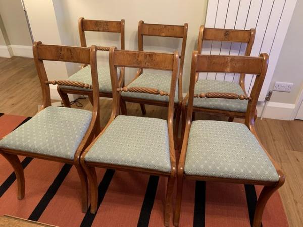 Image 1 of 6 cherrywood dining chairs with upholstered seat
