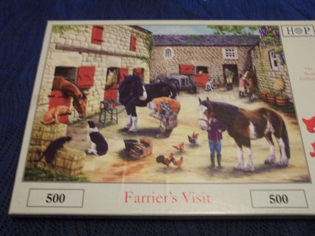 Preview of the first image of FARRIERS VISIT House of Puzzles 500 piece jigsaw puzzle.
