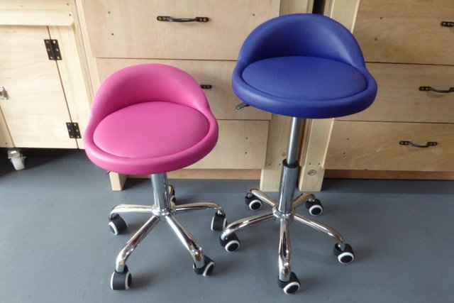 Image 1 of PU Leather Round Rolling Stool with Back Rest Height Adjust
