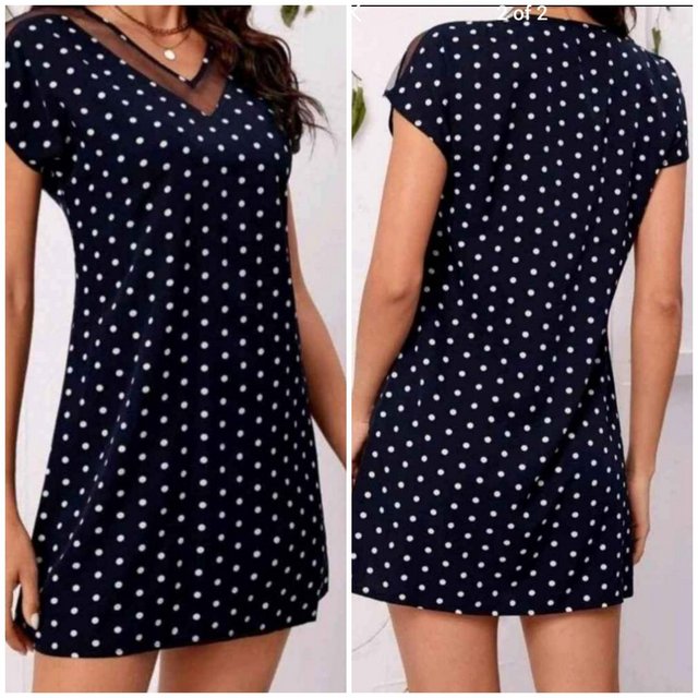 Preview of the first image of Size 6 navy white polka dress.