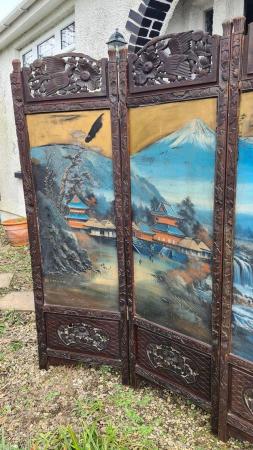 Image 2 of Antique Japanese 4 Panel Folding Screen, unique, signed