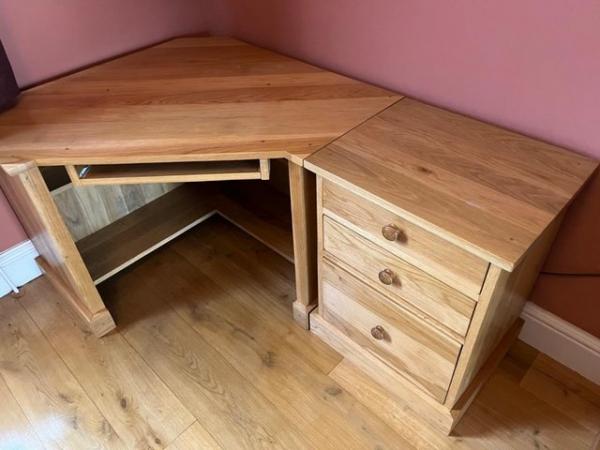 Image 1 of Filing drawers and desk set in solid oak. £225 for both