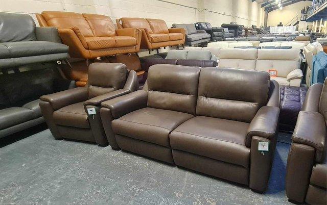 Image 17 of Italian Avola brown leather recliner sofa and 2 armchairs