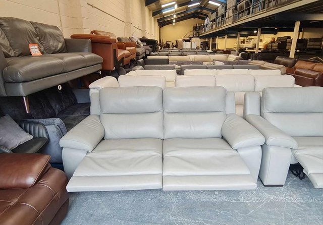 Image 7 of Italian Moreno grey leather electric pair of 3 seater sofas