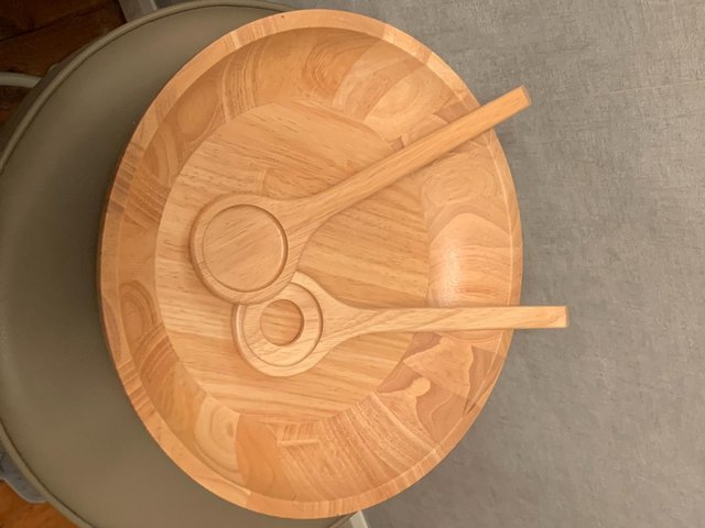 Preview of the first image of Large Wooden salad bowl set.