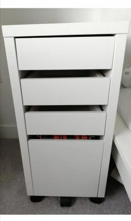 Image 1 of Ikea Micke White Drop Filing Desk 4 Drawers with Castors