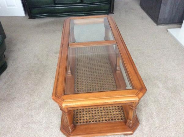 Image 3 of Solid wood and bevelled glass coffee table