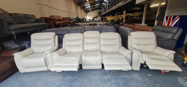 Image 11 of La-z-boy cream leather 3 seater sofa and 2 armchairs